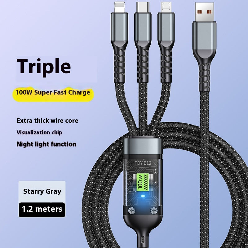 3-in-1 Fast Charging Cable with LED Display – Multi-Device USB Charger