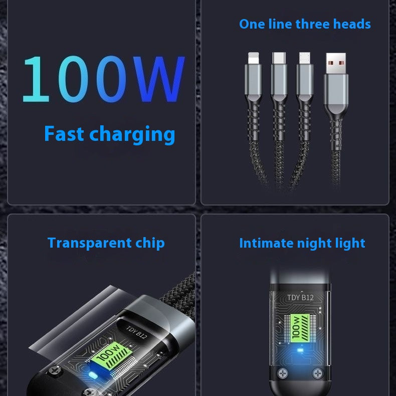 3-in-1 Fast Charging Cable with LED Display – Multi-Device USB Charger