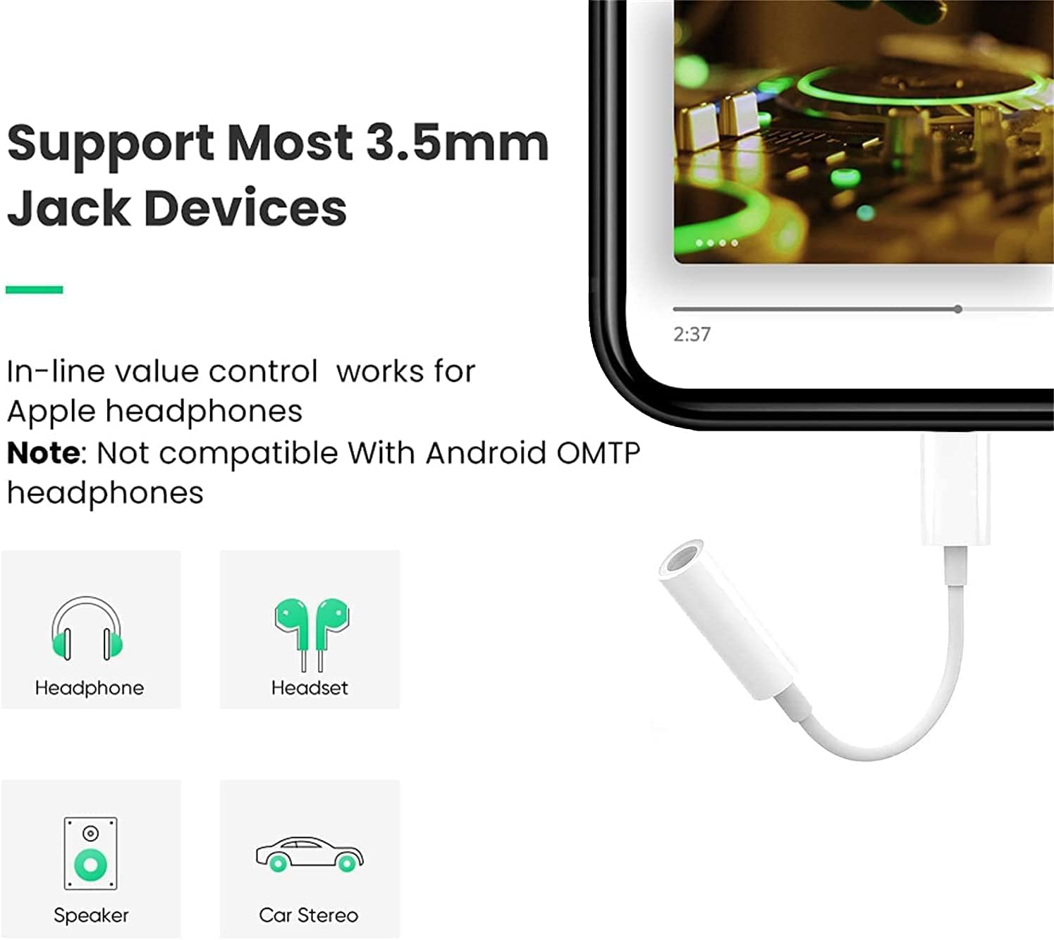 2 Pack Lightning to 3.5 Mm Headphone Jack Adapter