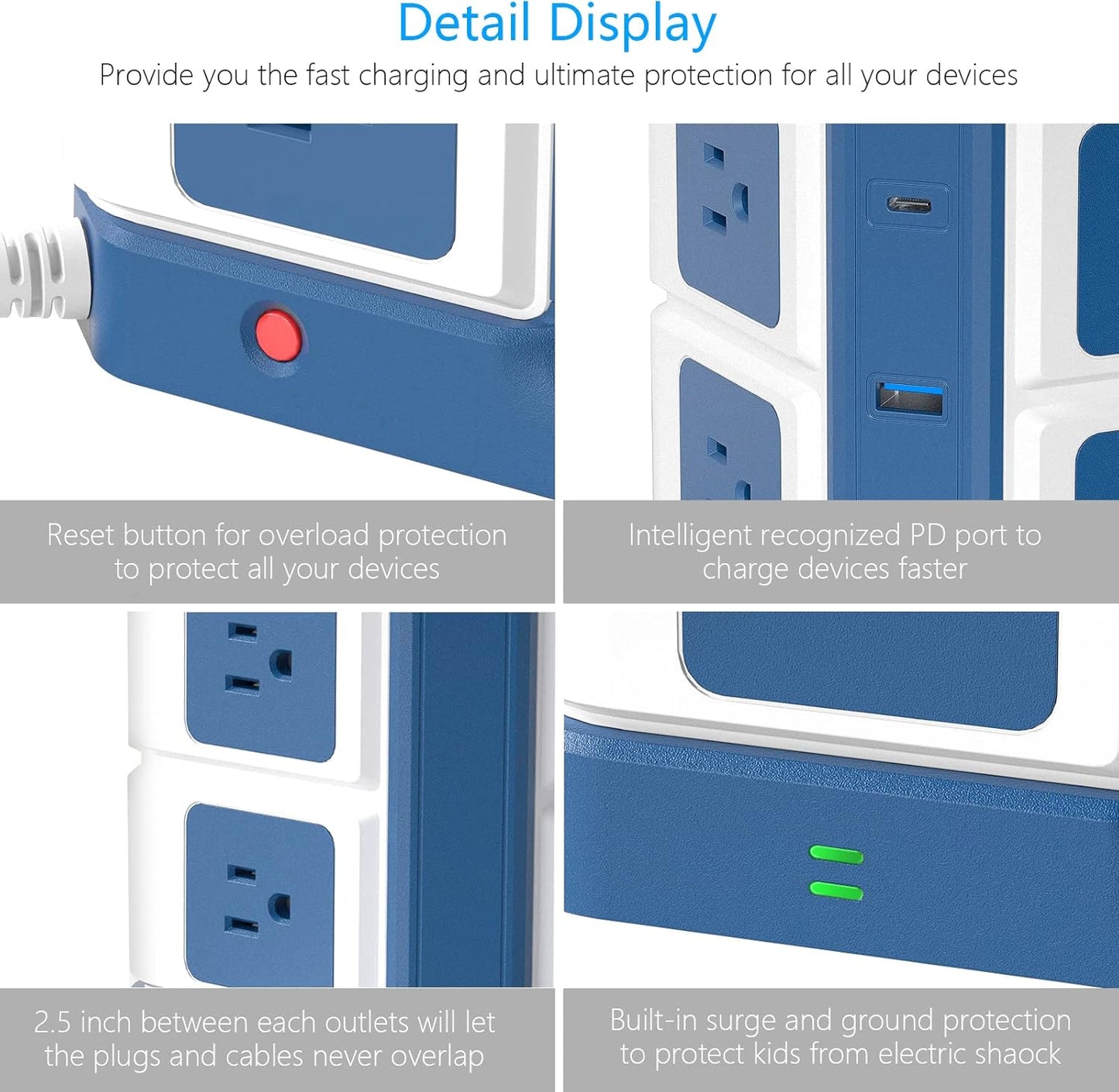 8-Outlet Power Tower with USB C