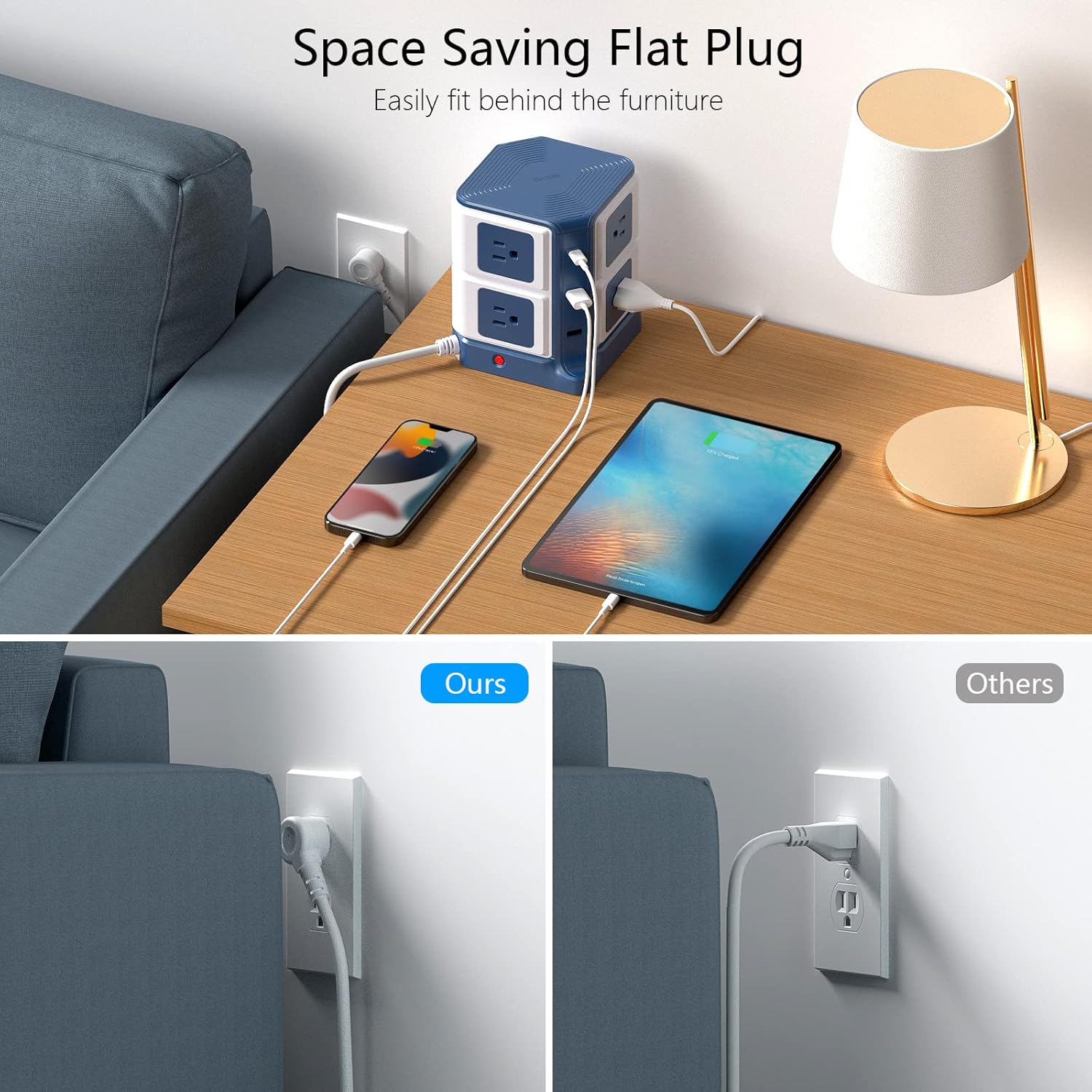 8-Outlet Power Tower with USB C