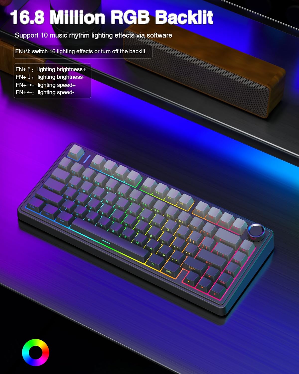 F75 Pro Wireless Mechanical Keyboard,75% Hot Swappable Custom Keyboard with Knob,Rgb Backlit,Pre-Lubed Reaper Switches,Side Printed PBT Keycaps,2.4Ghz/Usb-C/Bt5.0 Mechanical Gaming Keyboards