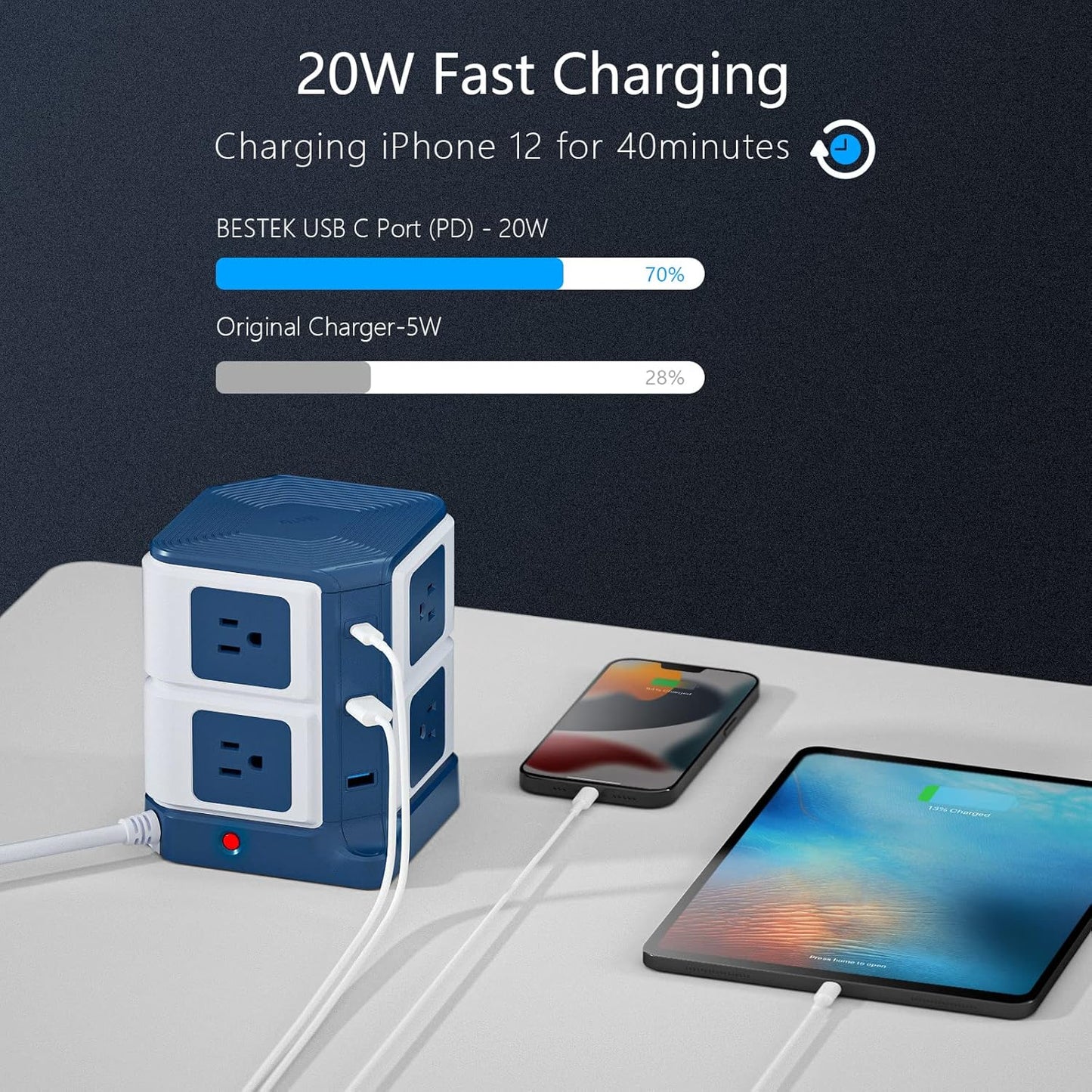 8-Outlet Power Tower with USB C