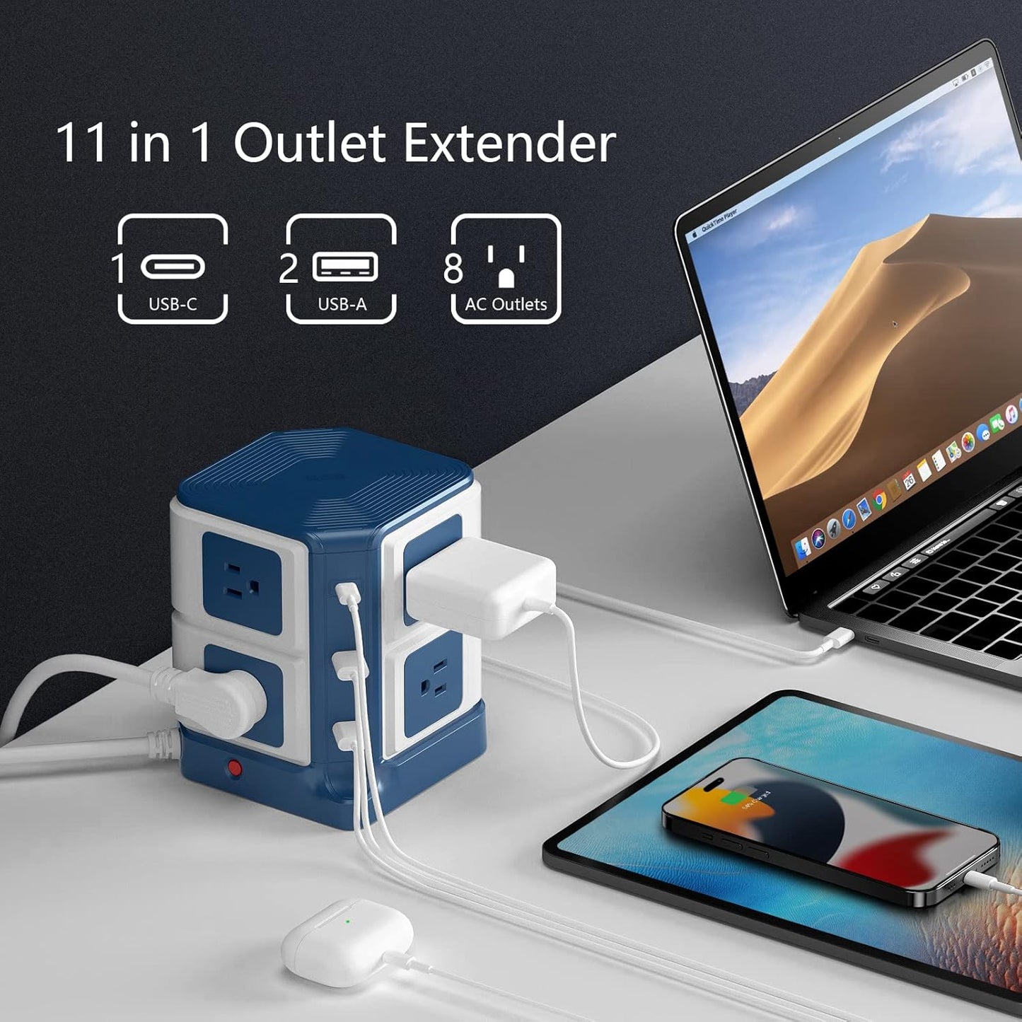 8-Outlet Power Tower with USB C