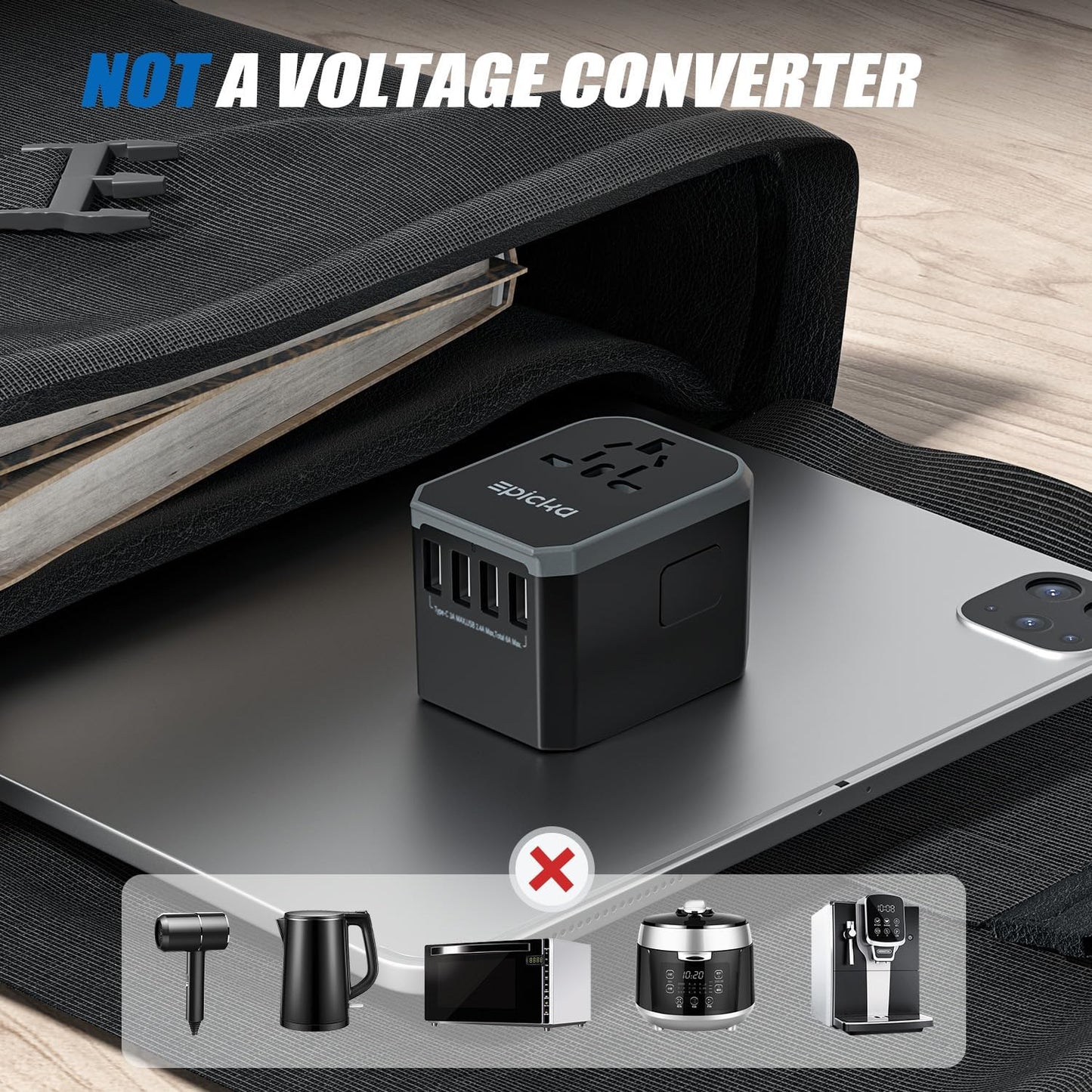 Universal Travel Adapter, European Travel Plug Adapter (Not a Voltage Converter) - International Power Adapter Worldwide Charger with USB-C & 4 USB-A Ports, Travel Essentials (TA-105, Grey)
