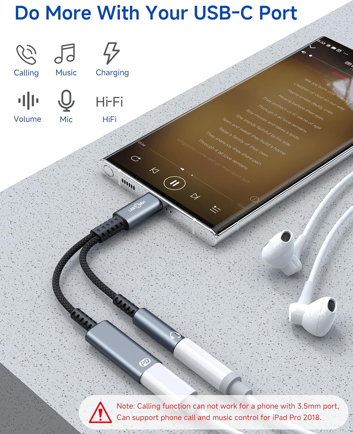 USB C to 3.5Mm Headphone and Charger Adapter