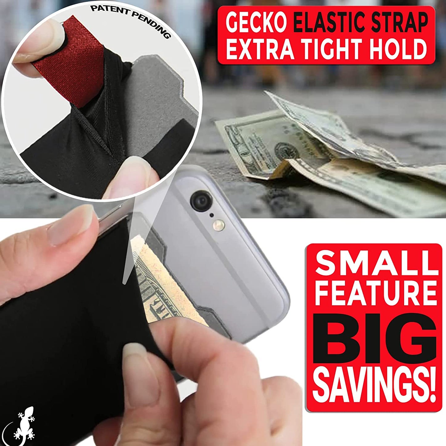 Gecko Stick-On Phone Wallet – Adhesive Card & Cash Holder