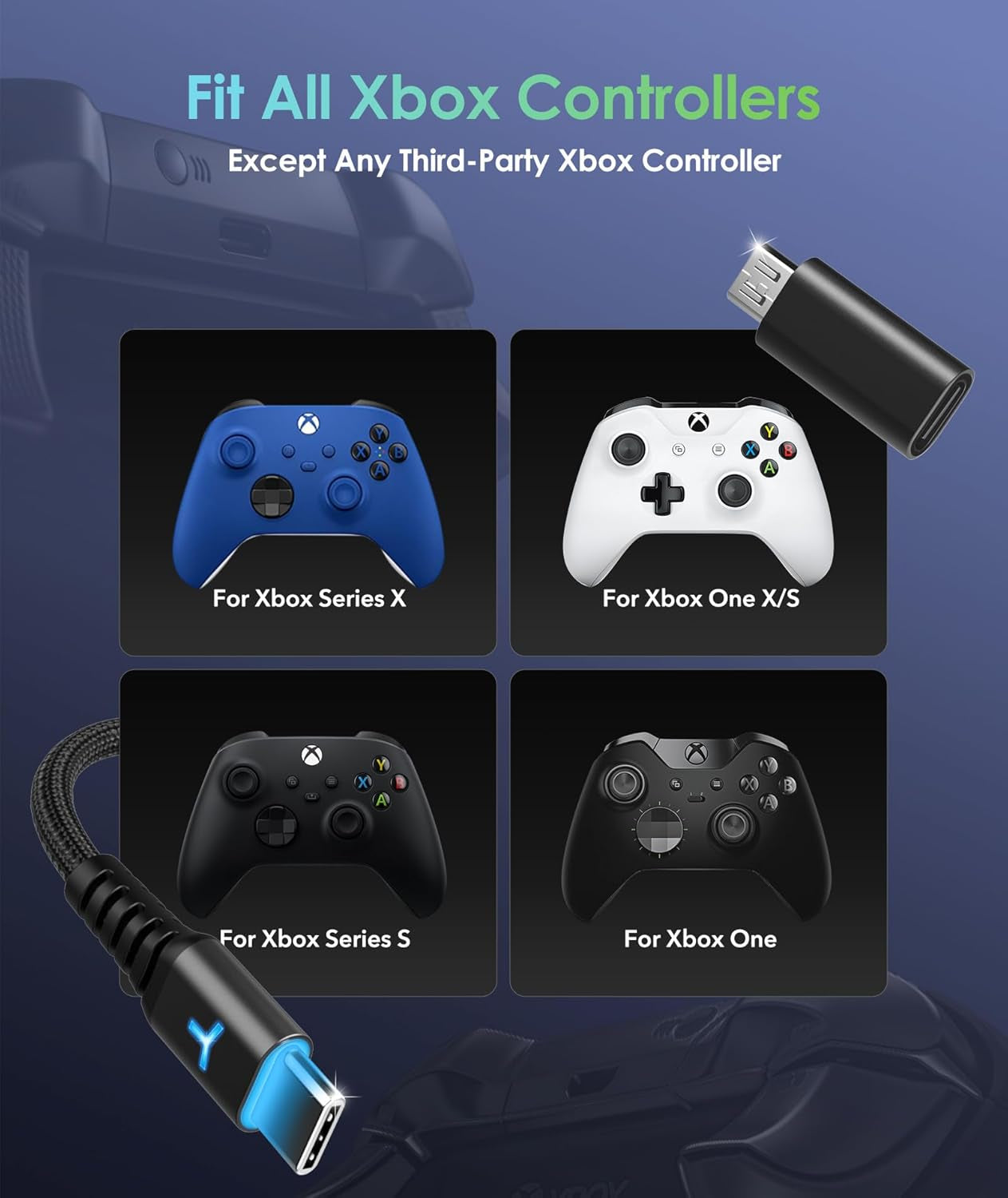 Xbox Controller Rechargeable Battery Kit with USB Cable