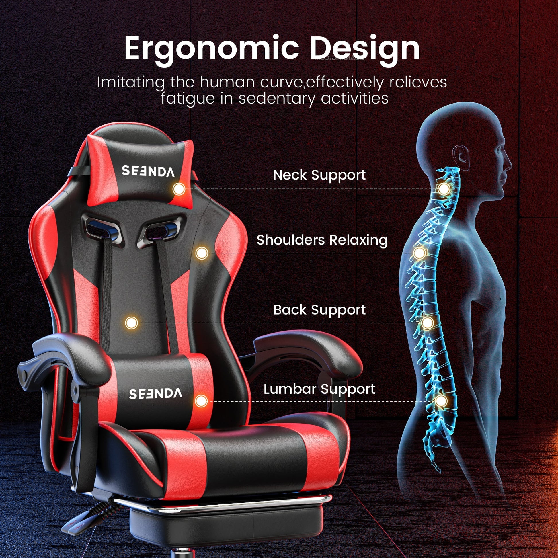 Ergonomic Gaming Chair with Footrest